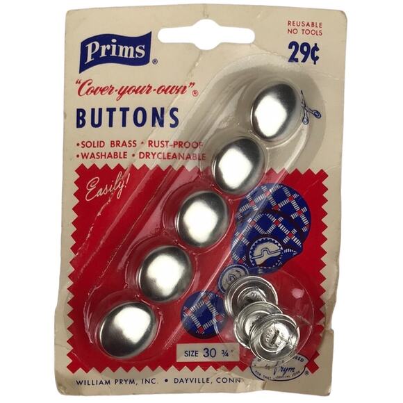 Vintage NOS Prims Cover Your Own Buttons 5 Round Brass Button Covers Sz 30 3/4'' - Picture 1 of 2